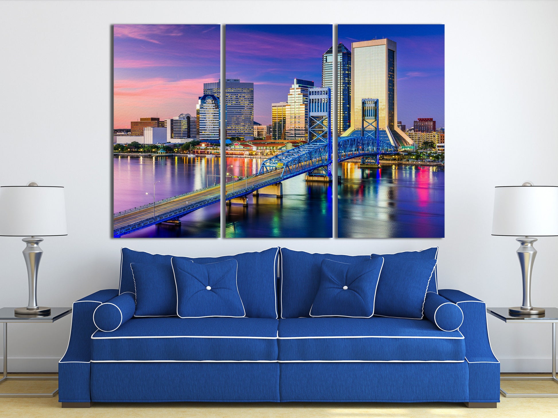 Jacksonville Florida Skyline Wall Art Canvas Eco Leather Print, Made in Italy!