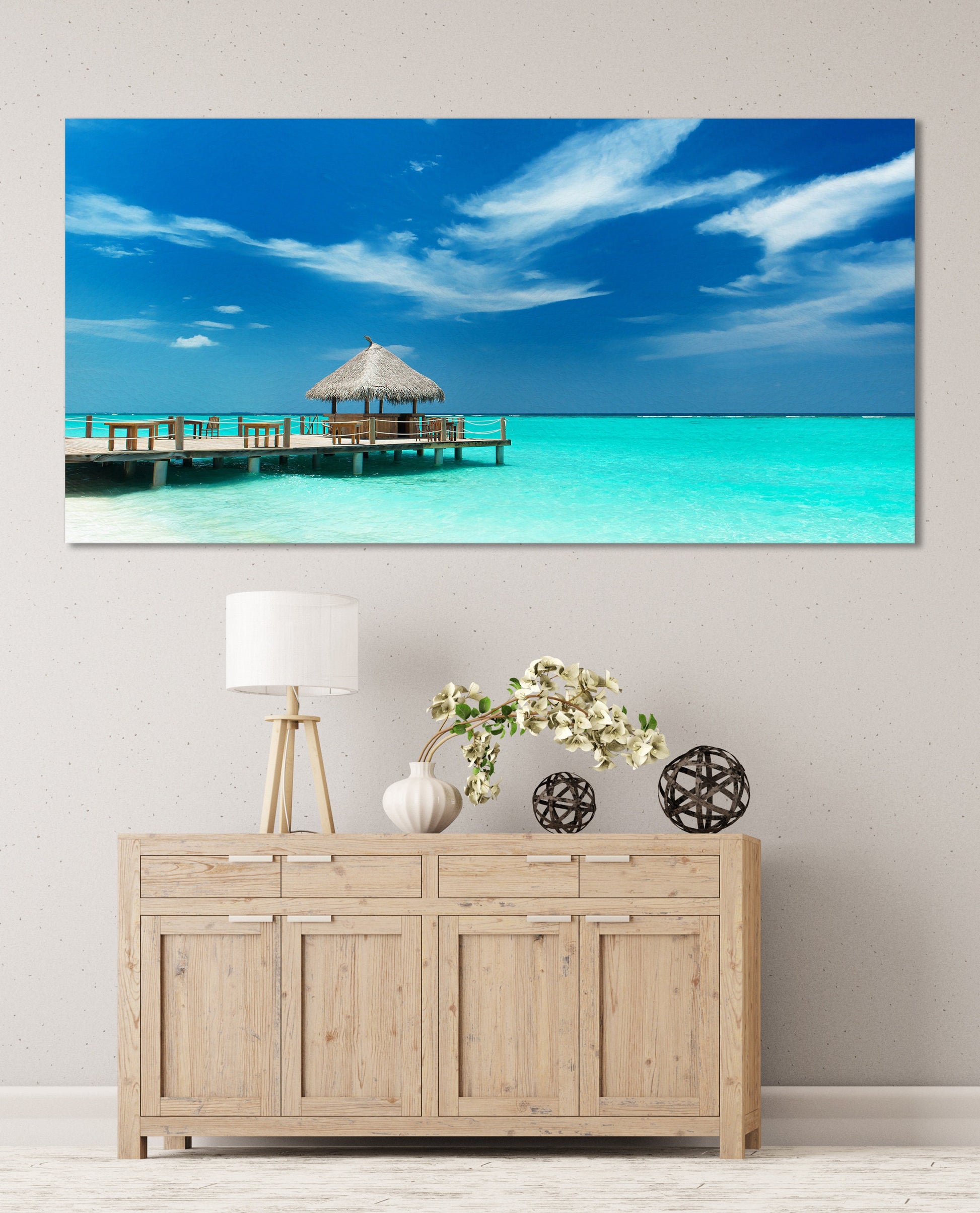 Maldives Tropical Bar Framed Canvas Print