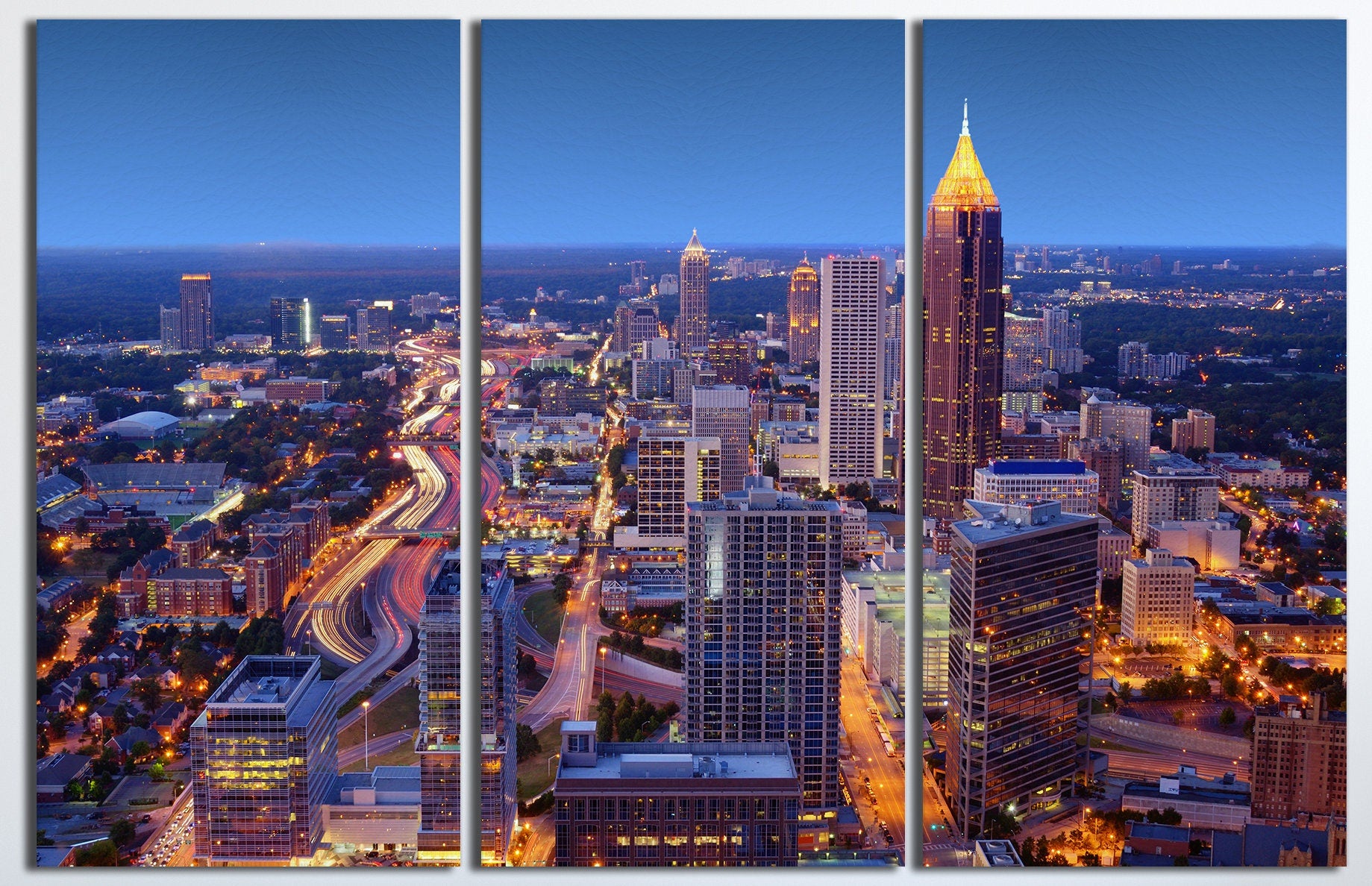 Atlanta Skyline Framed Canvas Leather Print, Made in Italy!