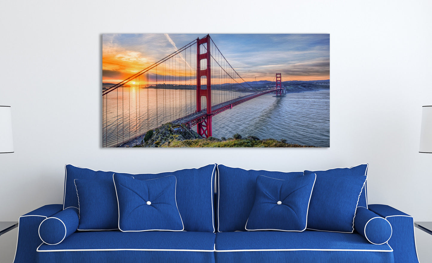 Golden Gate at Sunset, San Francisco Framed Canvas Leather Print