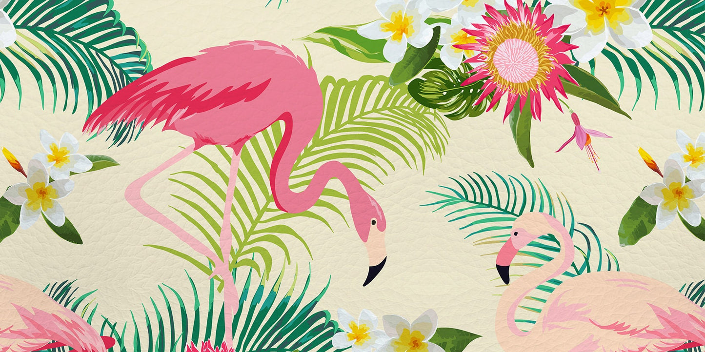 Tropical flamingo wall art framed canvas leather print