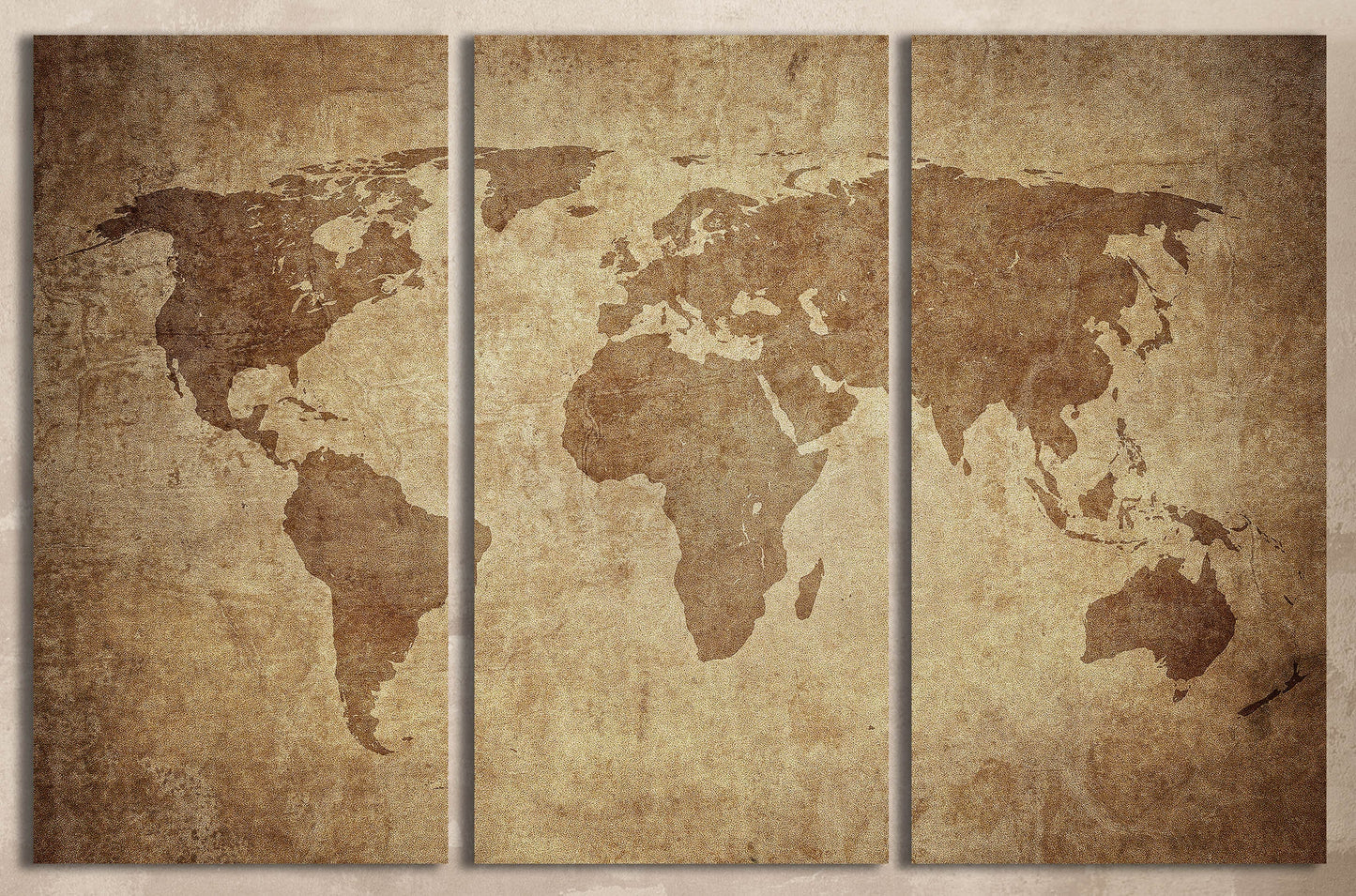 Large Brown Grunge World Map Framed Canvas Leather Print
