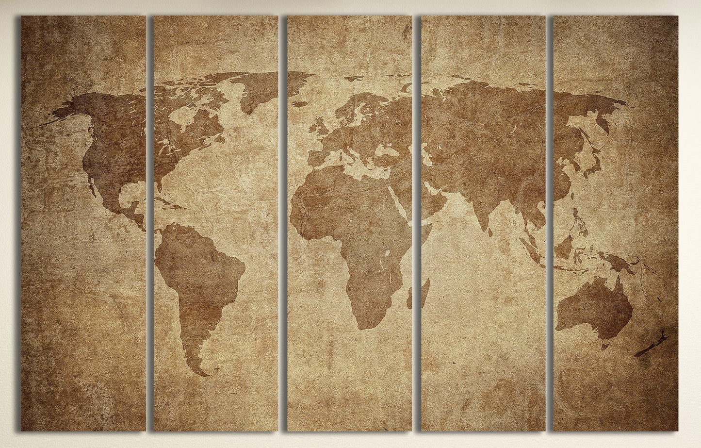 Large Brown Grunge World Map Framed Canvas Leather Print