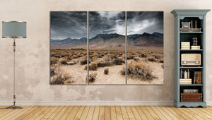 3 Panel Dark Clouds Death Valley 3 Panel Framed Canvas Leather Print