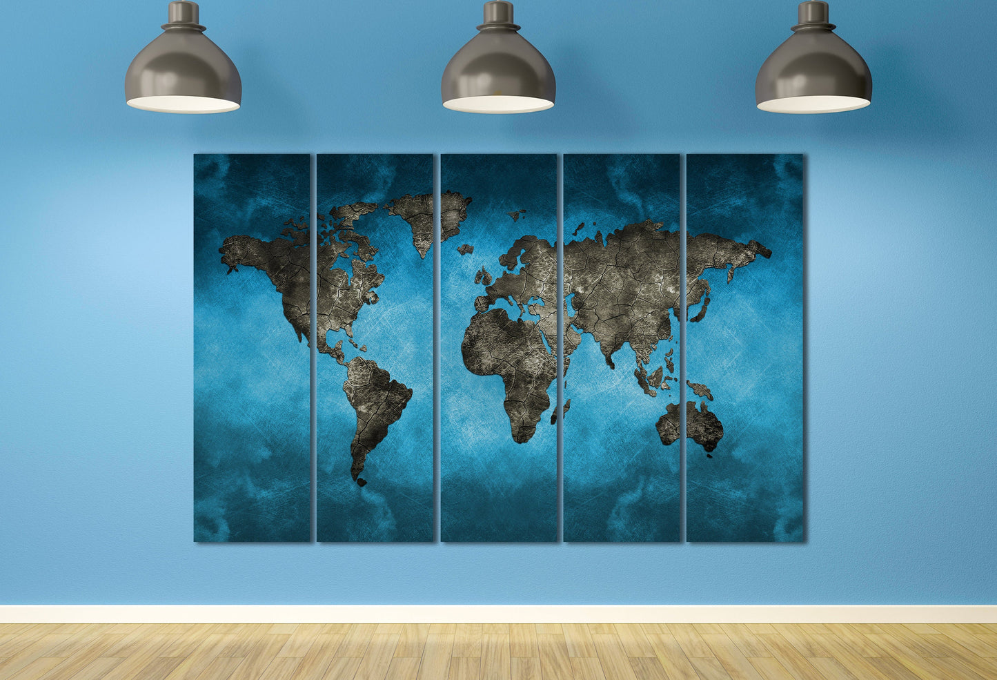 Bluetech World Map Framed Canvas Leather Print