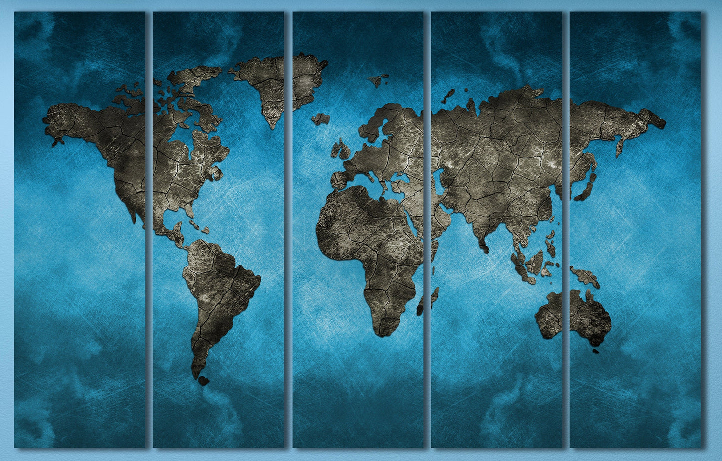 Bluetech World Map Framed Canvas Leather Print