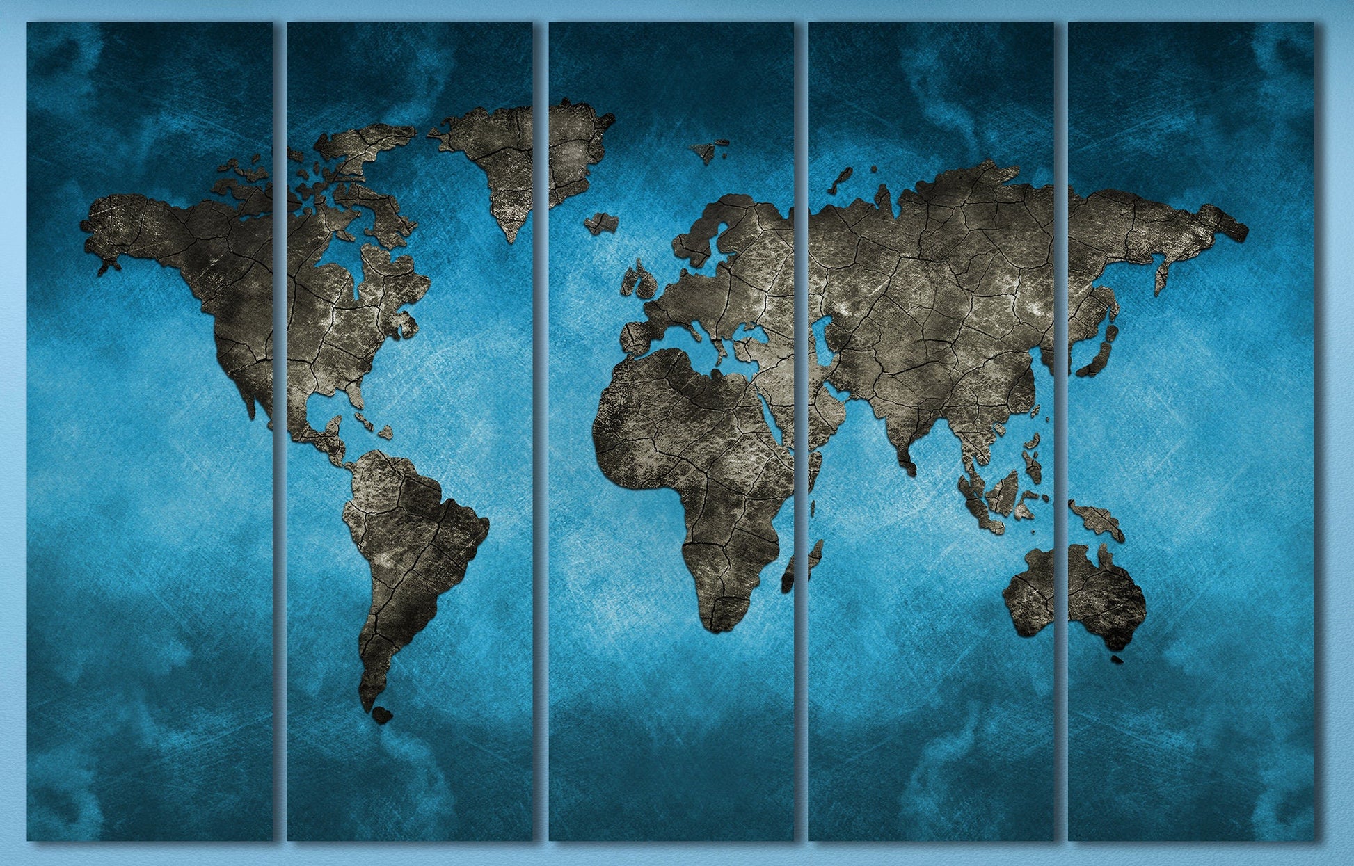 Bluetech World Map Framed Canvas Leather Print
