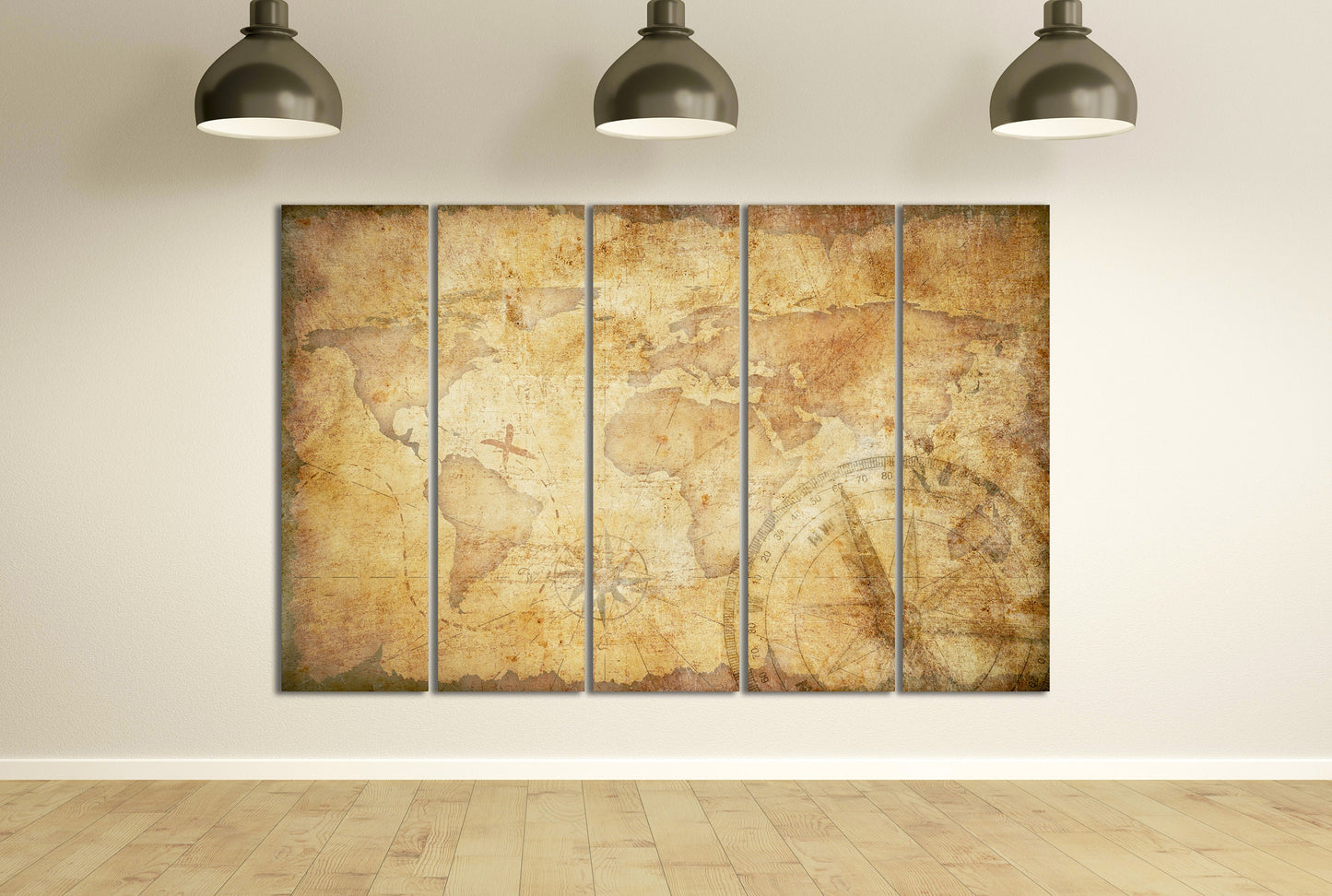 Aged Treasure Map Framed Canvas Leather Print