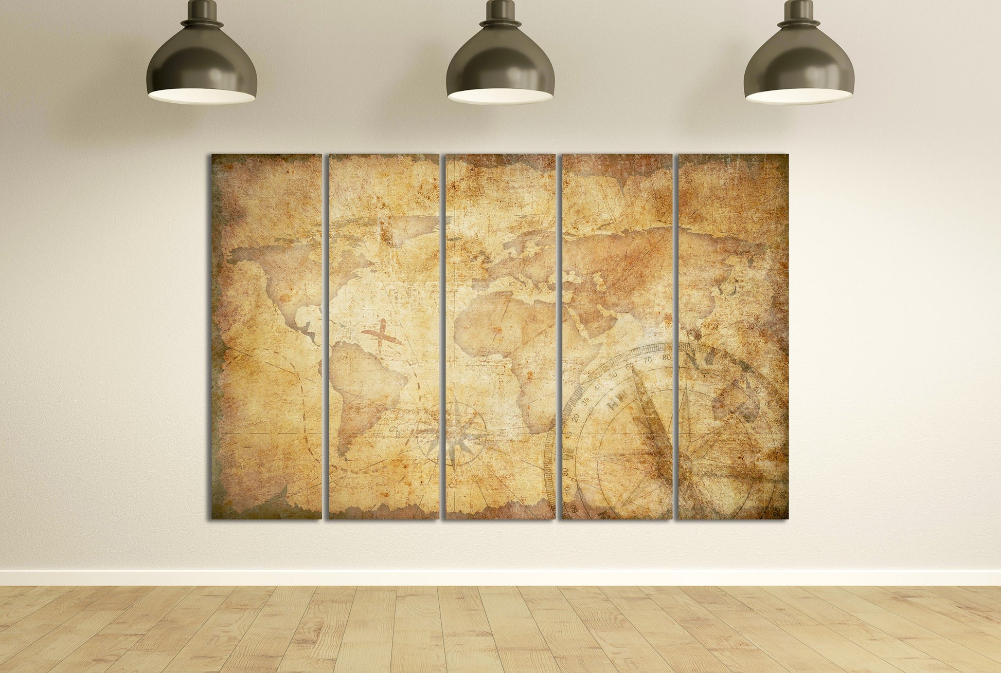 Aged Treasure Map Framed Canvas Leather Print