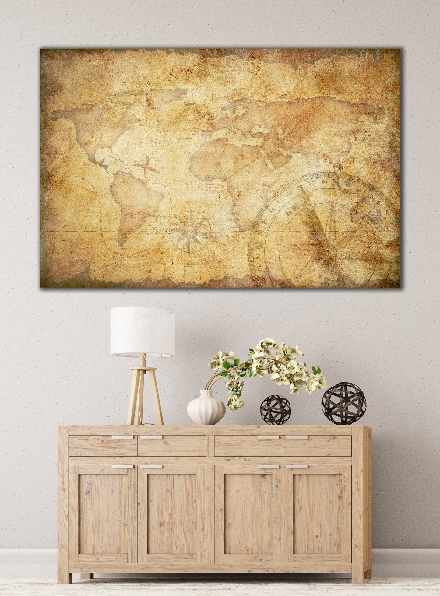 Aged Treasure Map Framed Canvas Leather Print