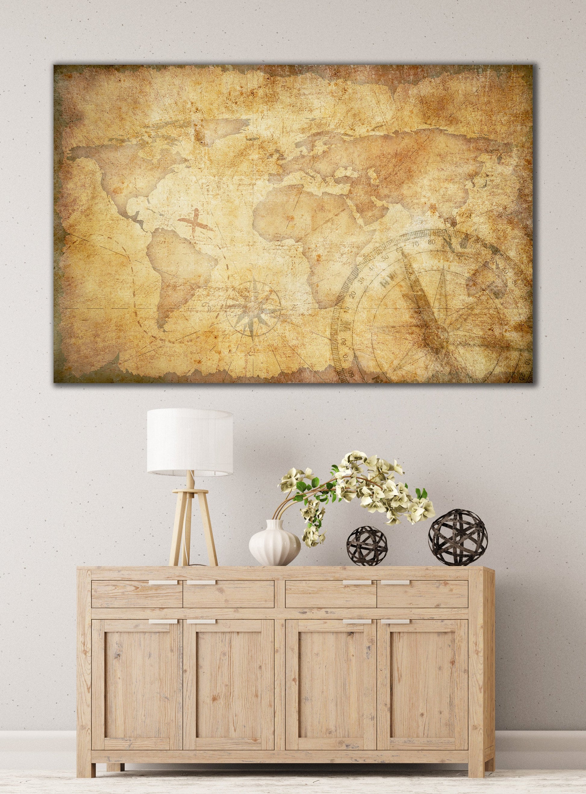 Aged Treasure Map Framed Canvas Leather Print