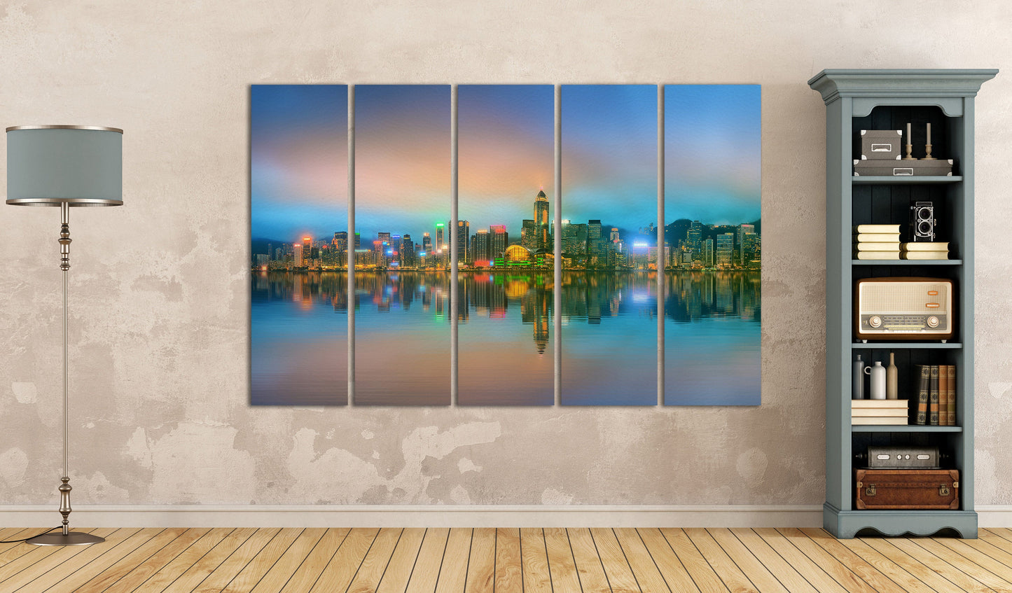Hong Kong Panoramic Framed Canvas Leather Print