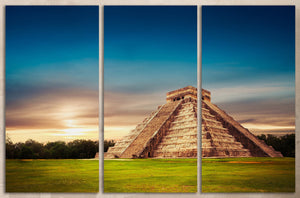 El Castillo Pyramid in Chichen Itza 3 panels canvas