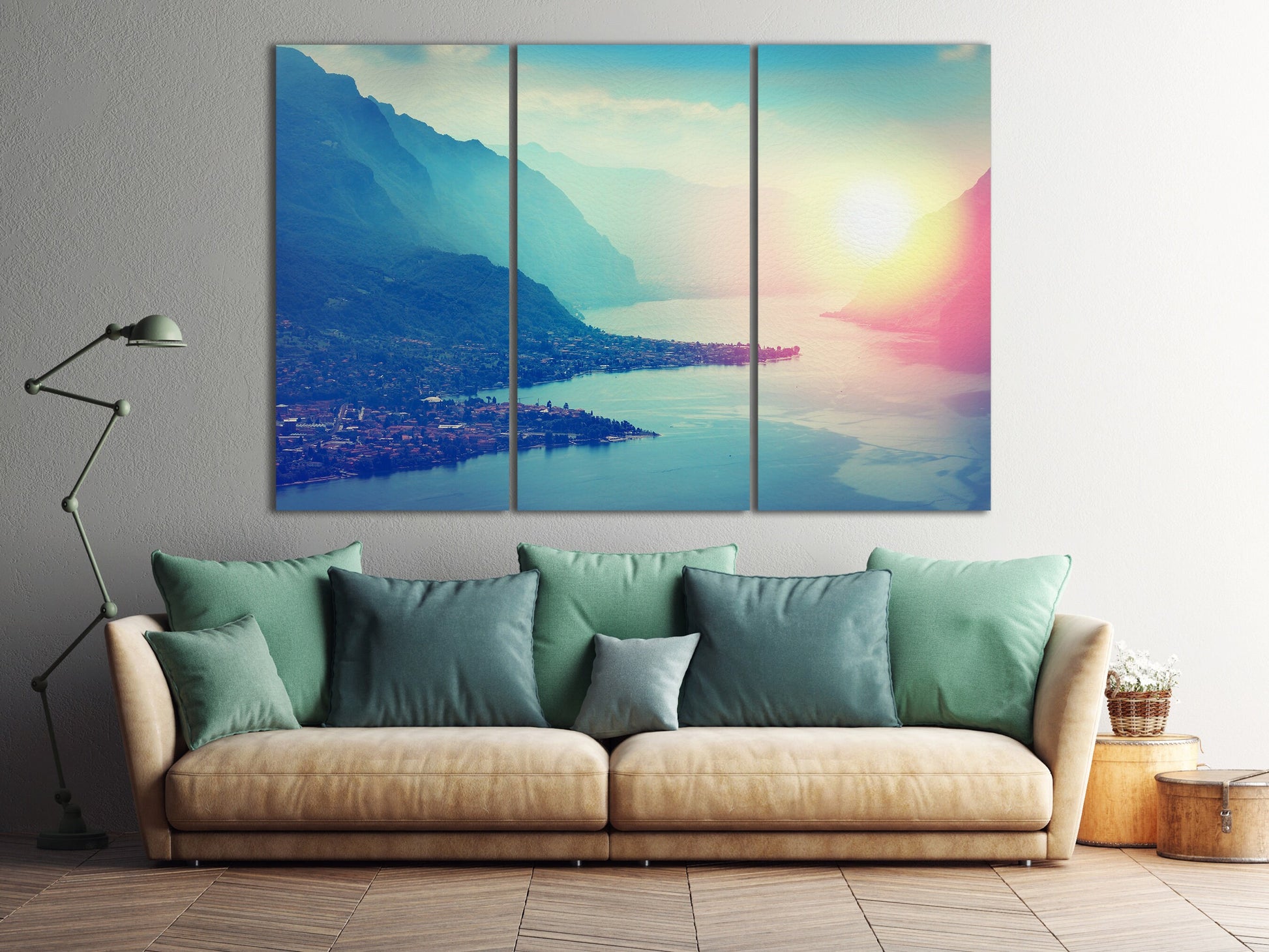 Lake Como at Sunset Framed Canvas Leather Print