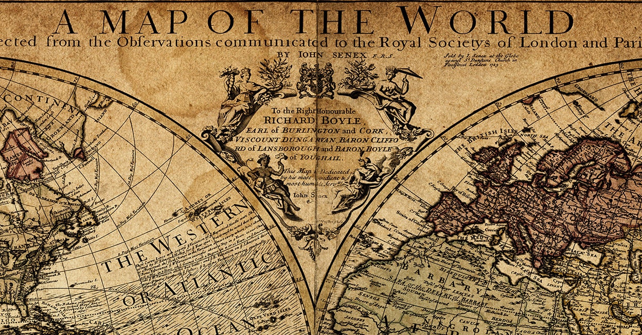 Vintage Old Detailed World Map Framed Canvas Print