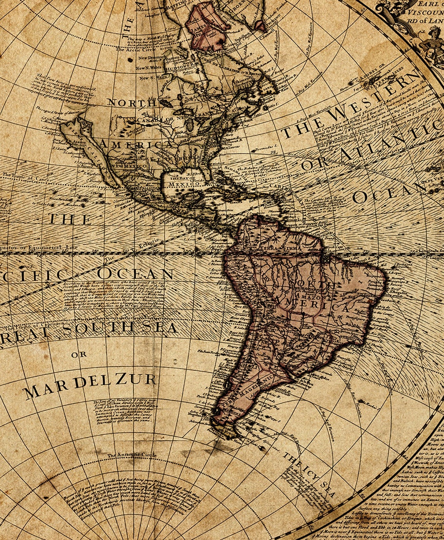 Vintage Old Detailed World Map Framed Canvas Print
