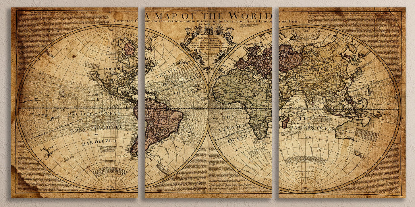 Vintage Old Detailed World Map Framed Canvas Print