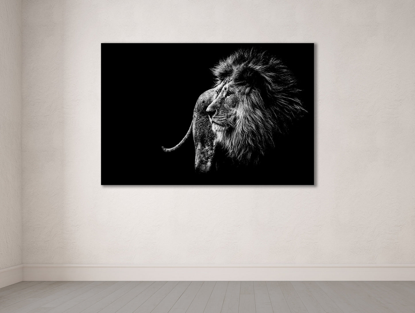 Large Lion Black and White Framed Canvas Leather Print