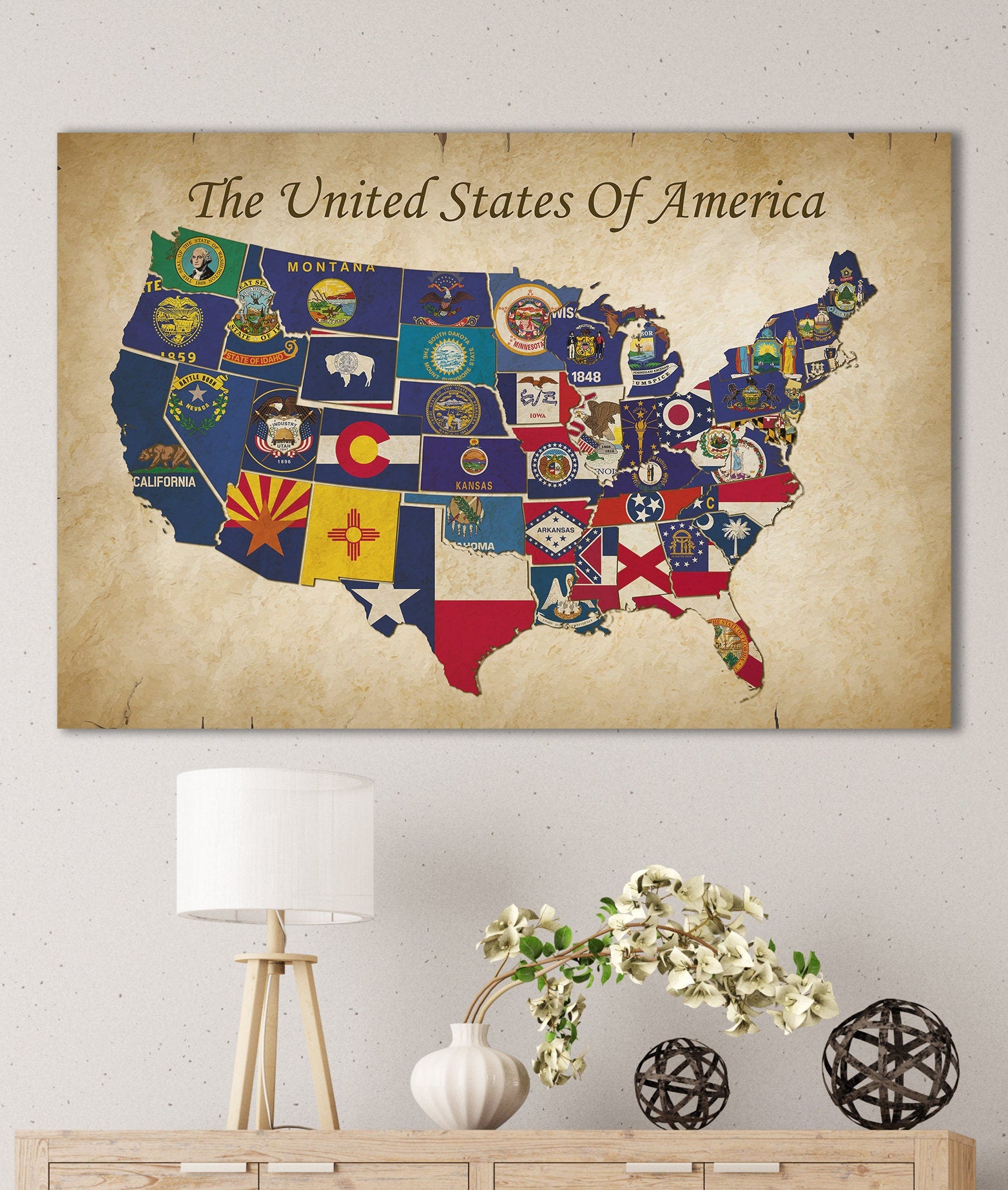 Push Pin The US Political Map Leather Print