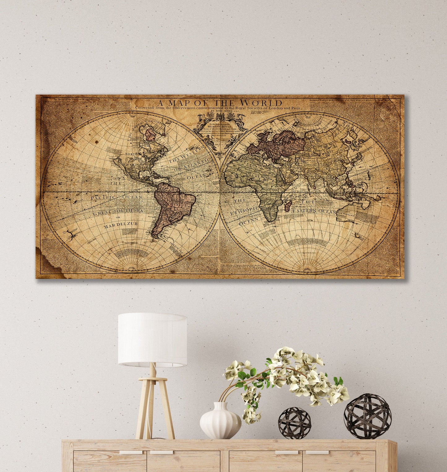Vintage Old Detailed World Map Framed Canvas Print