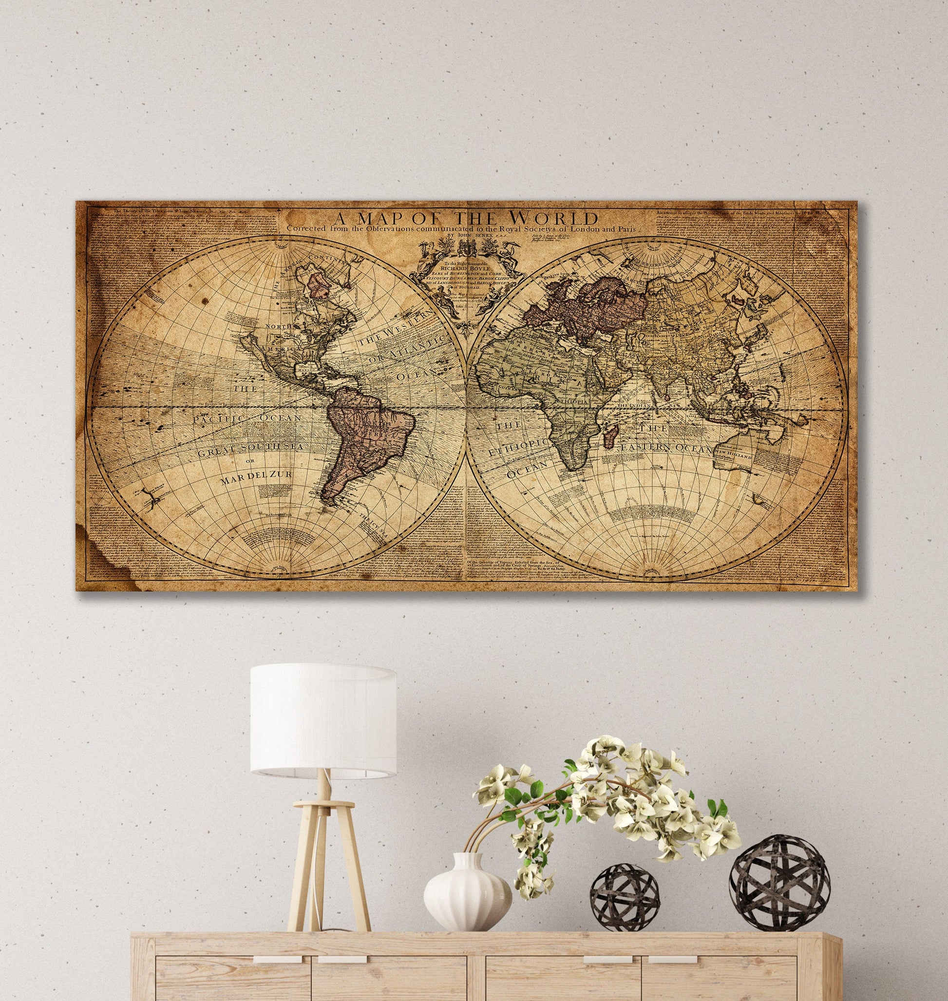 Vintage Old Detailed World Map Framed Canvas Print