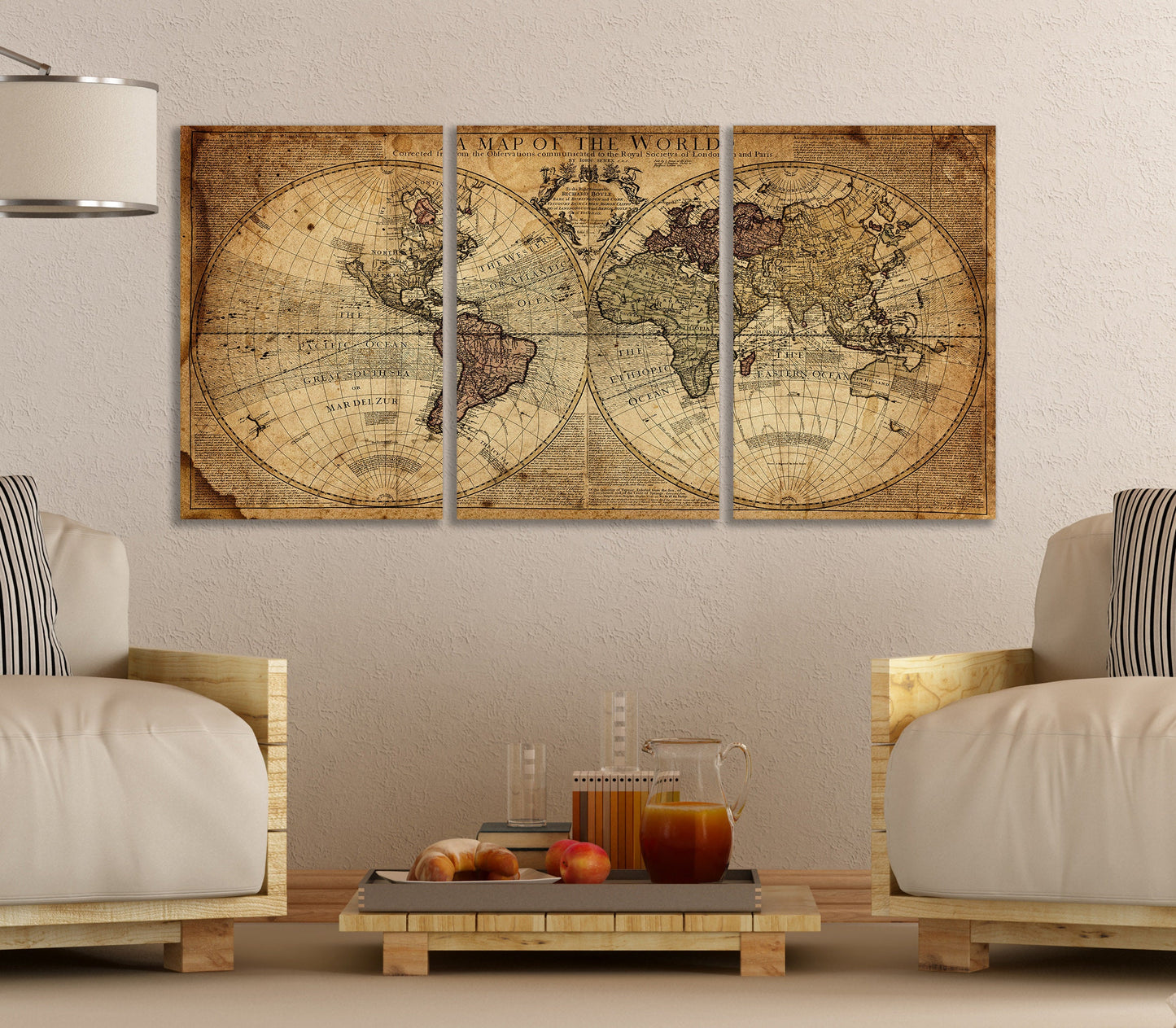 Vintage Old Detailed World Map Framed Canvas Print