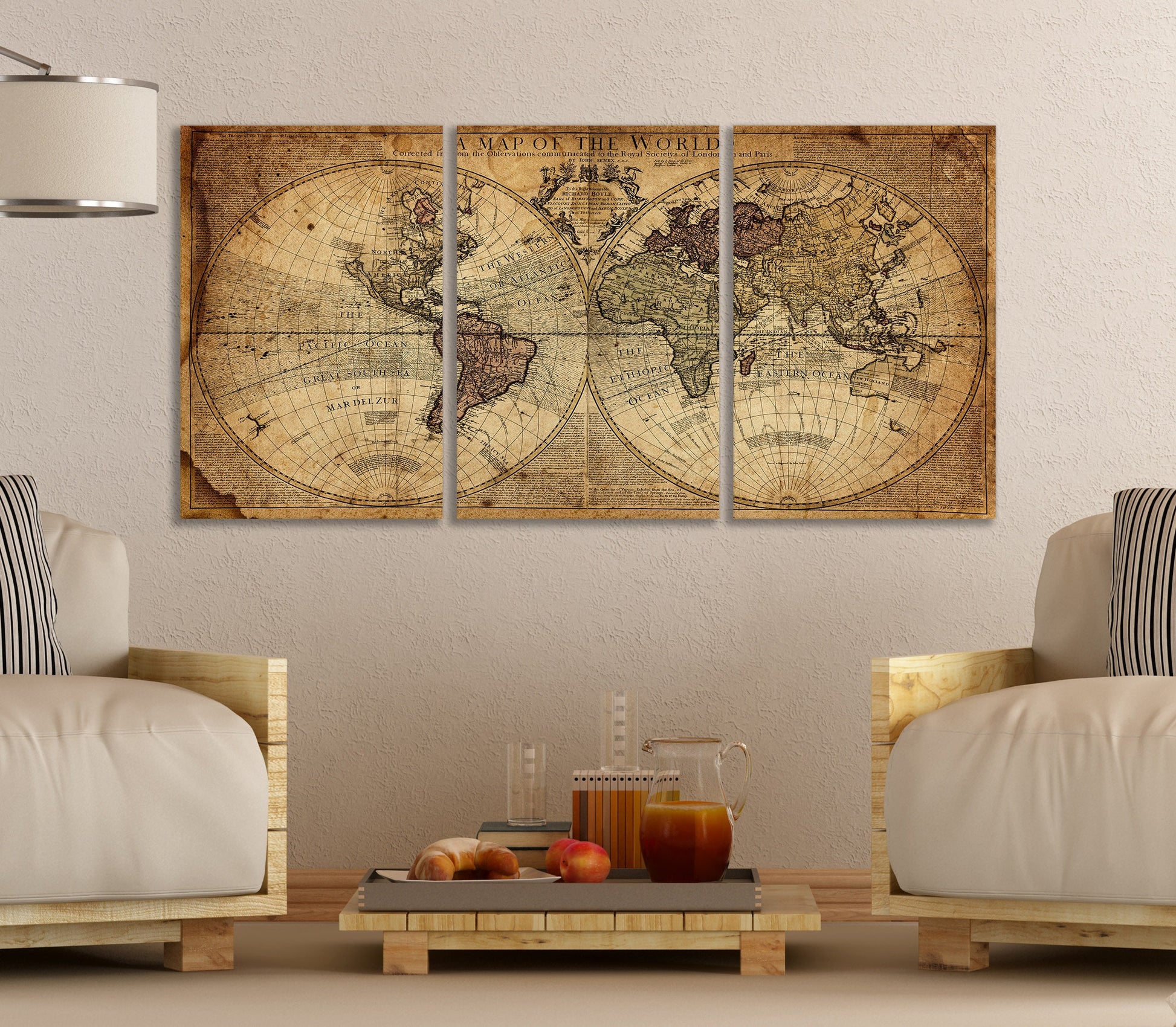 Vintage Old Detailed World Map Framed Canvas Print