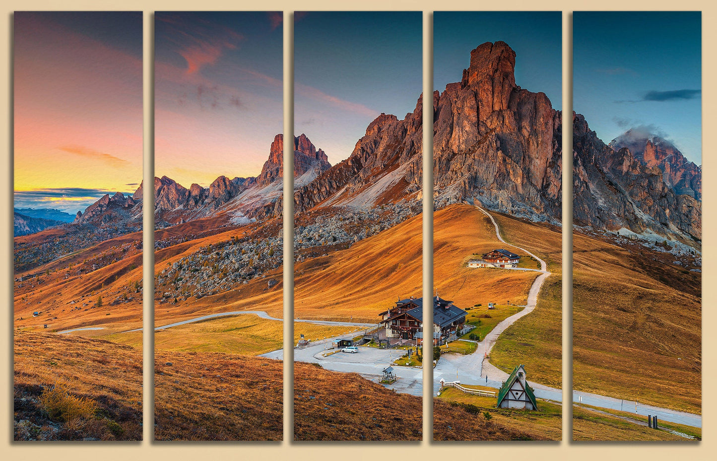 Alpine Pass Dolomites Italy 5 panel home art