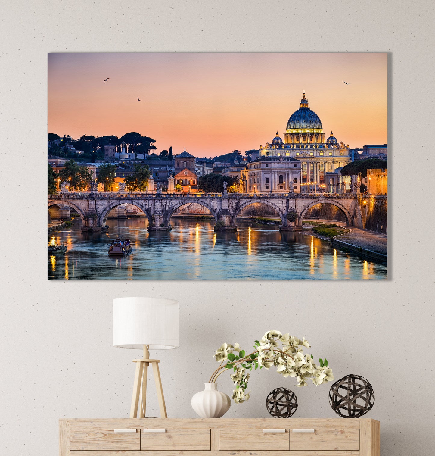 Rome, Saint Peter Basil Sunset Canvas Leather Print