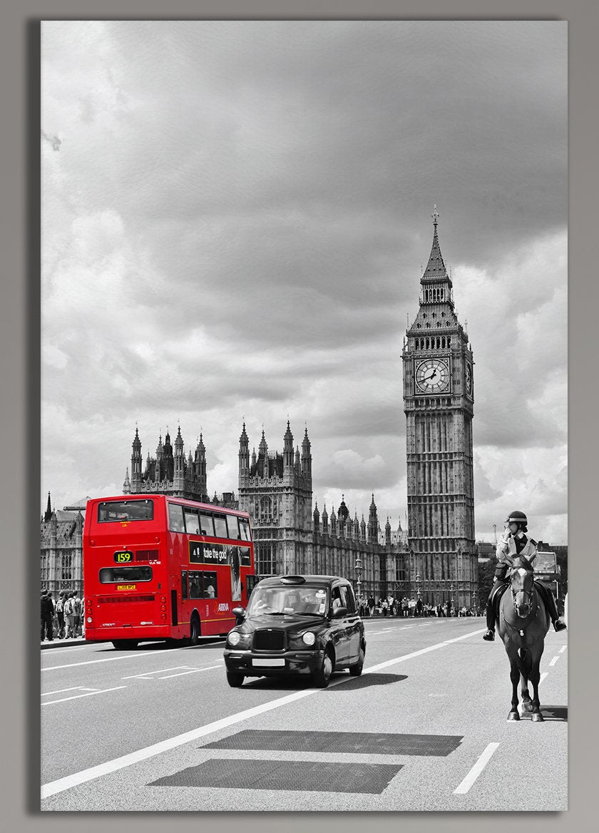 Big Ben and Red Bus London Canvas Eco Leather Print