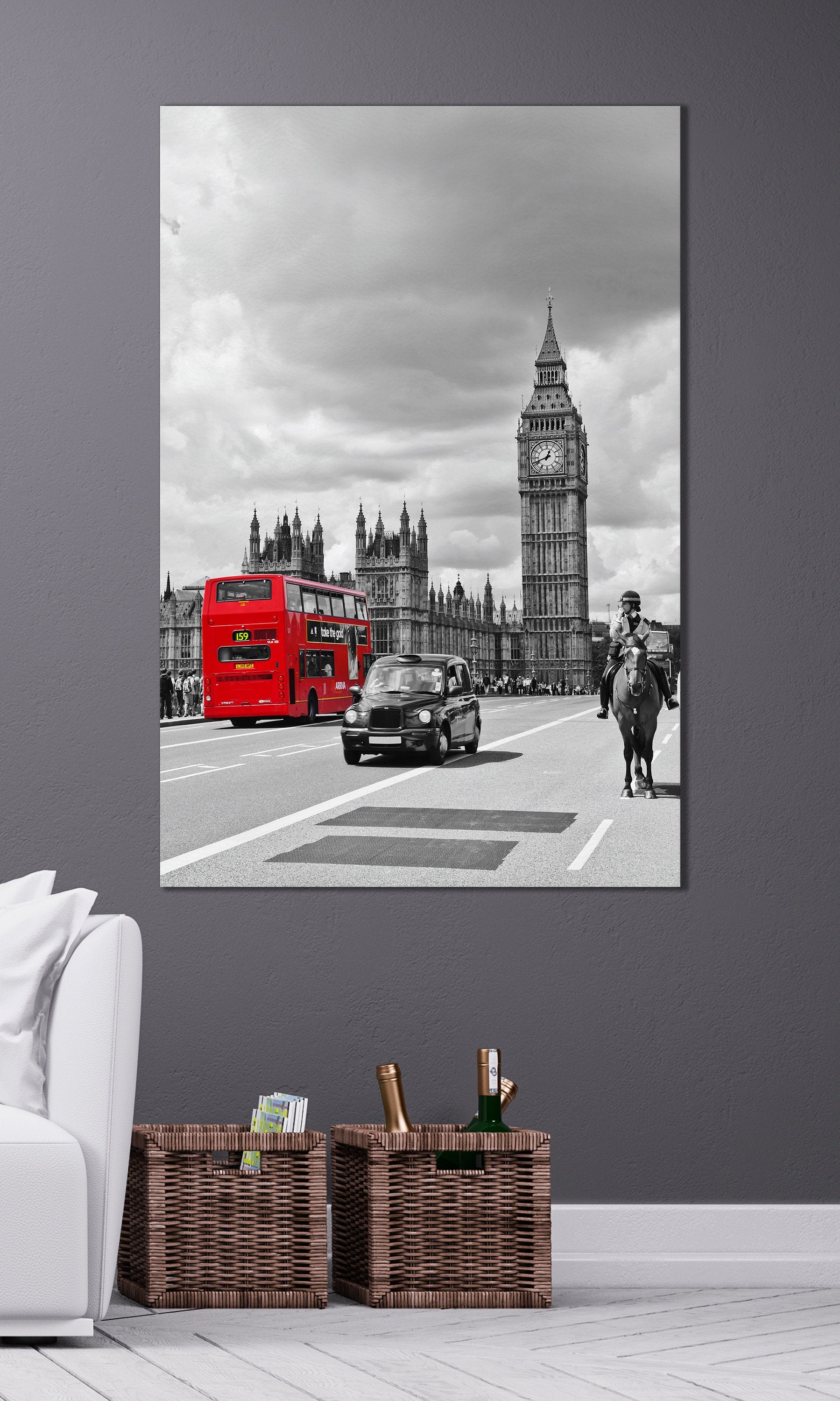 Big Ben and Red Bus London Canvas Eco Leather Print wall art