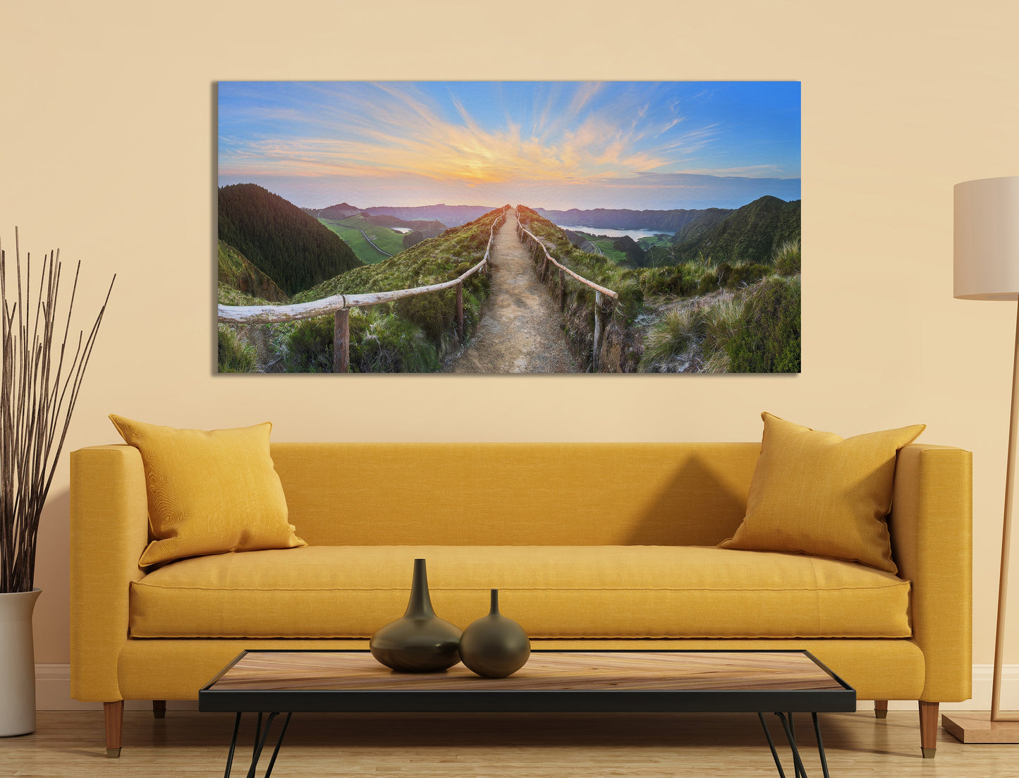 Sao Miguel Island Sunrise, Ponta Delgada, Azores, Portugal Framed Canvas Leather Print