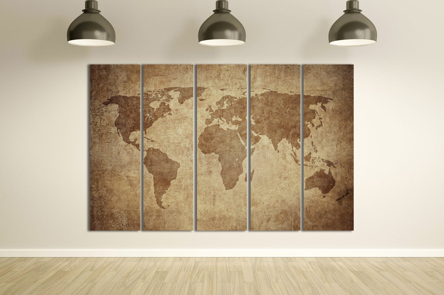 Large Brown Grunge World Map Framed Canvas Leather Print