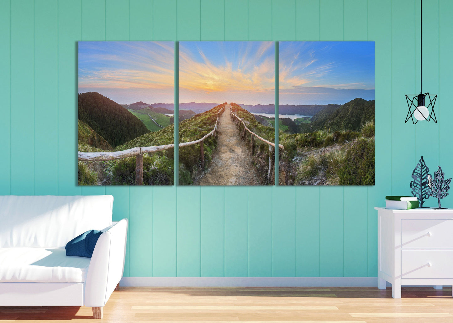 Sao Miguel Island Sunrise, Ponta Delgada, Azores, Portugal Framed Canvas Leather Print