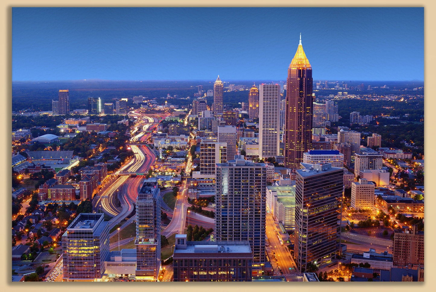 Atlanta Skyline Framed Canvas Leather Print, Made in Italy!