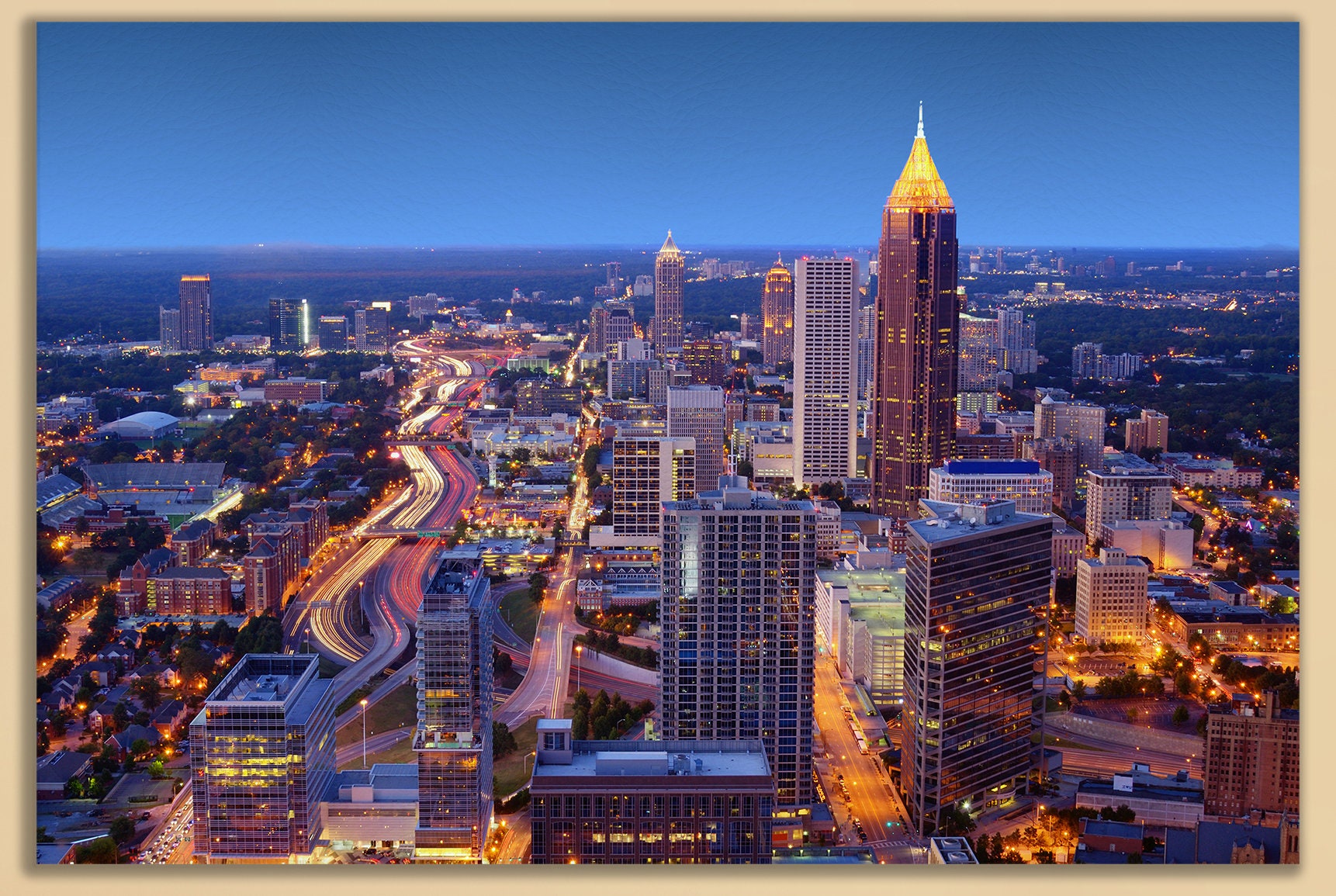 Atlanta Skyline Framed Canvas Leather Print, Made in Italy!