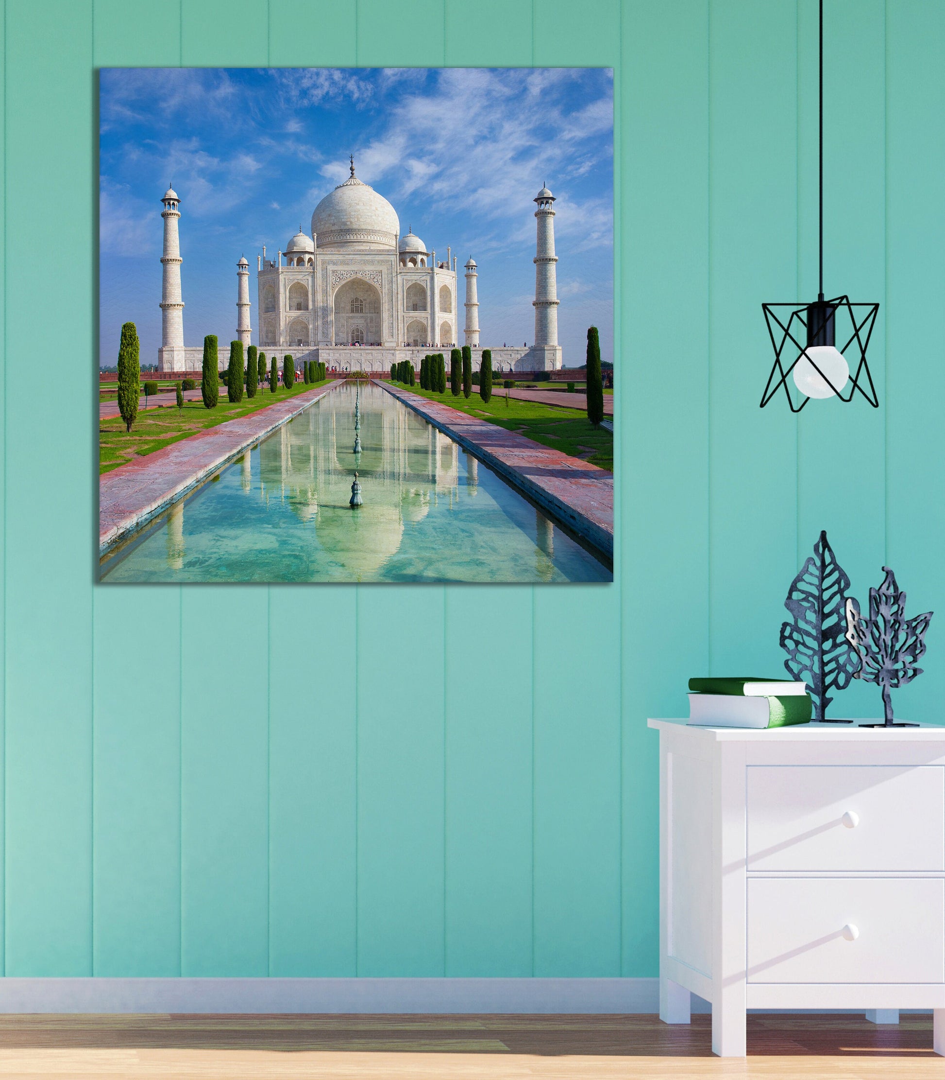 Taj Mahal Wall Decor Wood Framed Canvas Eco Leather Print Home Art