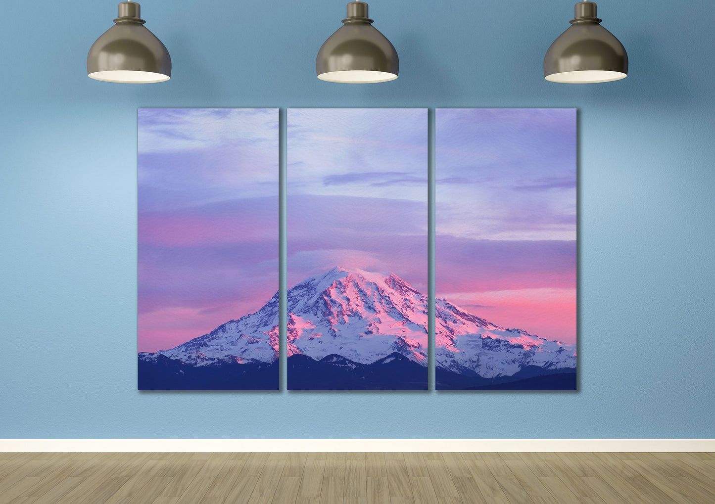 Sunset on Mount Rainier Canvas Leather Print 3 pieces art