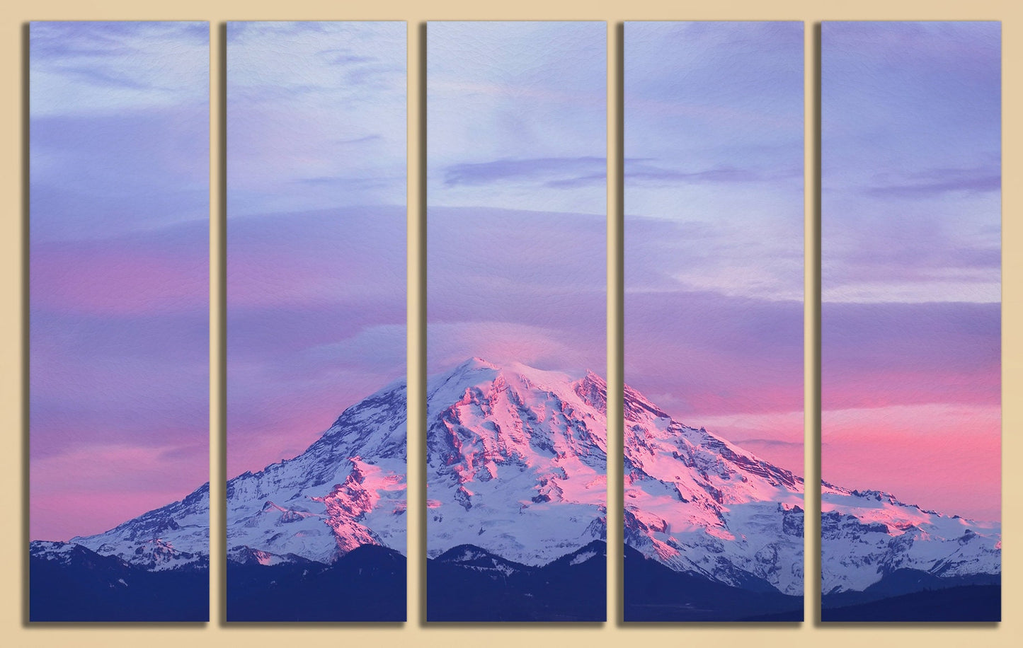 Sunset on Mount Rainier Canvas Leather Print 5 pieces wall decor