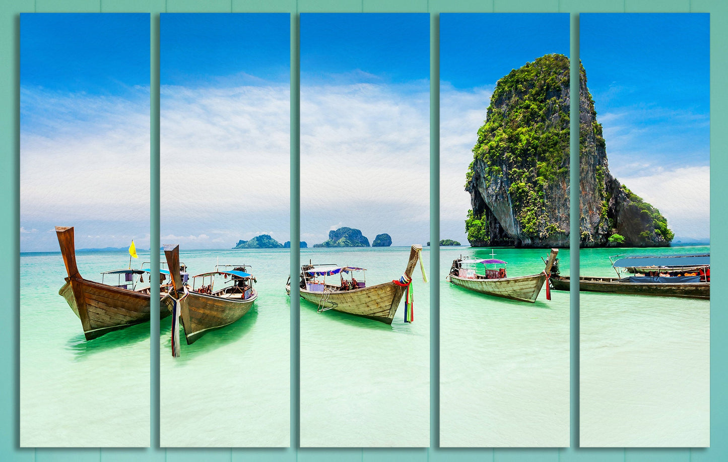 Phuket, Thailand Longtail Boats and the Sea Framed Canvas Leather Print