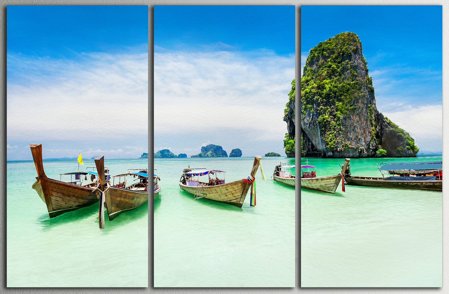 Phuket, Thailand Longtail Boats and the Sea Framed Canvas Leather Print