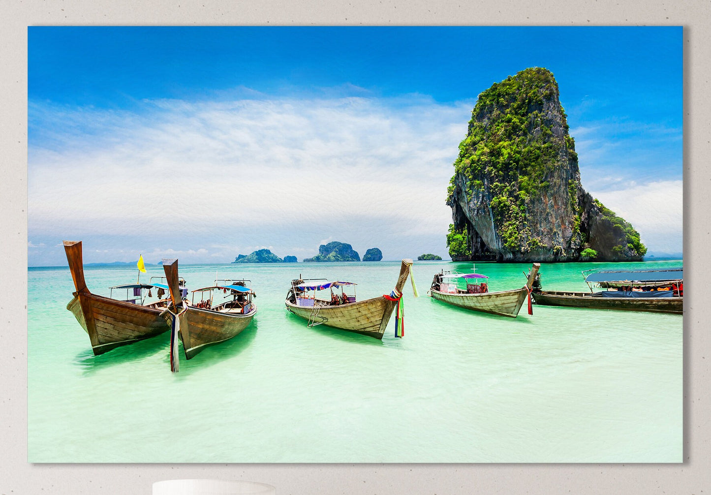 Phuket, Thailand Longtail Boats and the Sea Framed Canvas Leather Print