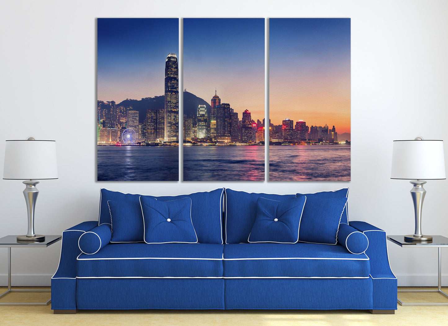 Hong Kong Island Downtown Skyline at Sunset Framed Canvas Leather Print
