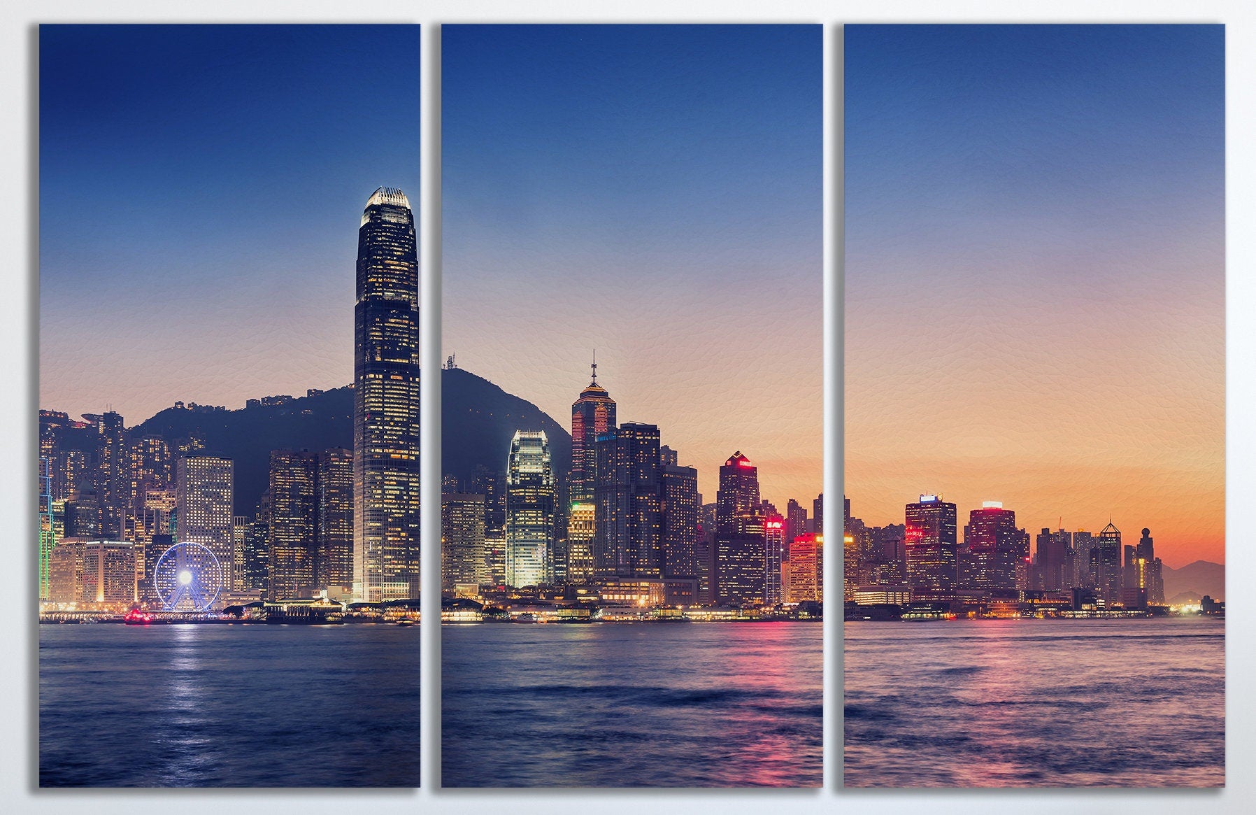 Hong Kong Island Downtown Skyline at Sunset Framed Canvas Leather Print
