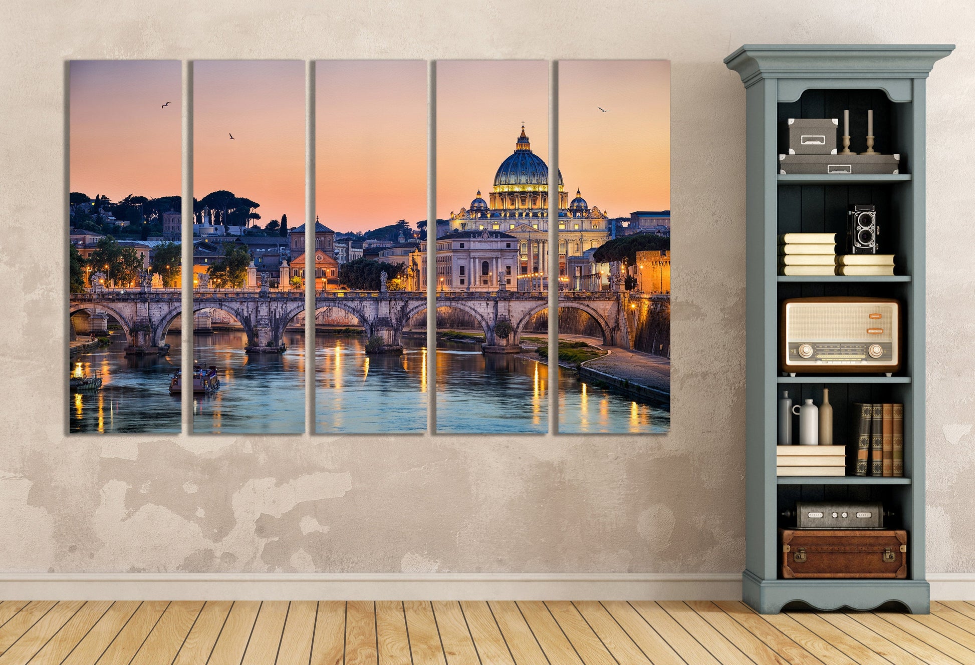 Rome, Saint Peter Basil Sunset Canvas Leather Print