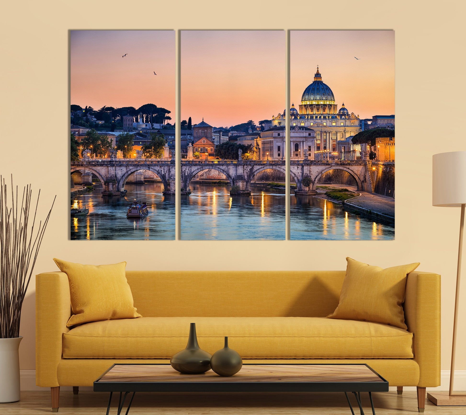 Rome, Saint Peter Basil Sunset Canvas Leather Print