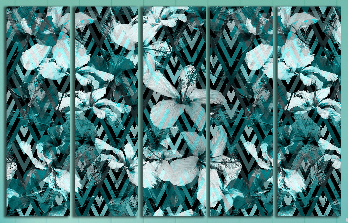 Flower Geometrical Artwork Framed Canvas Leather Print