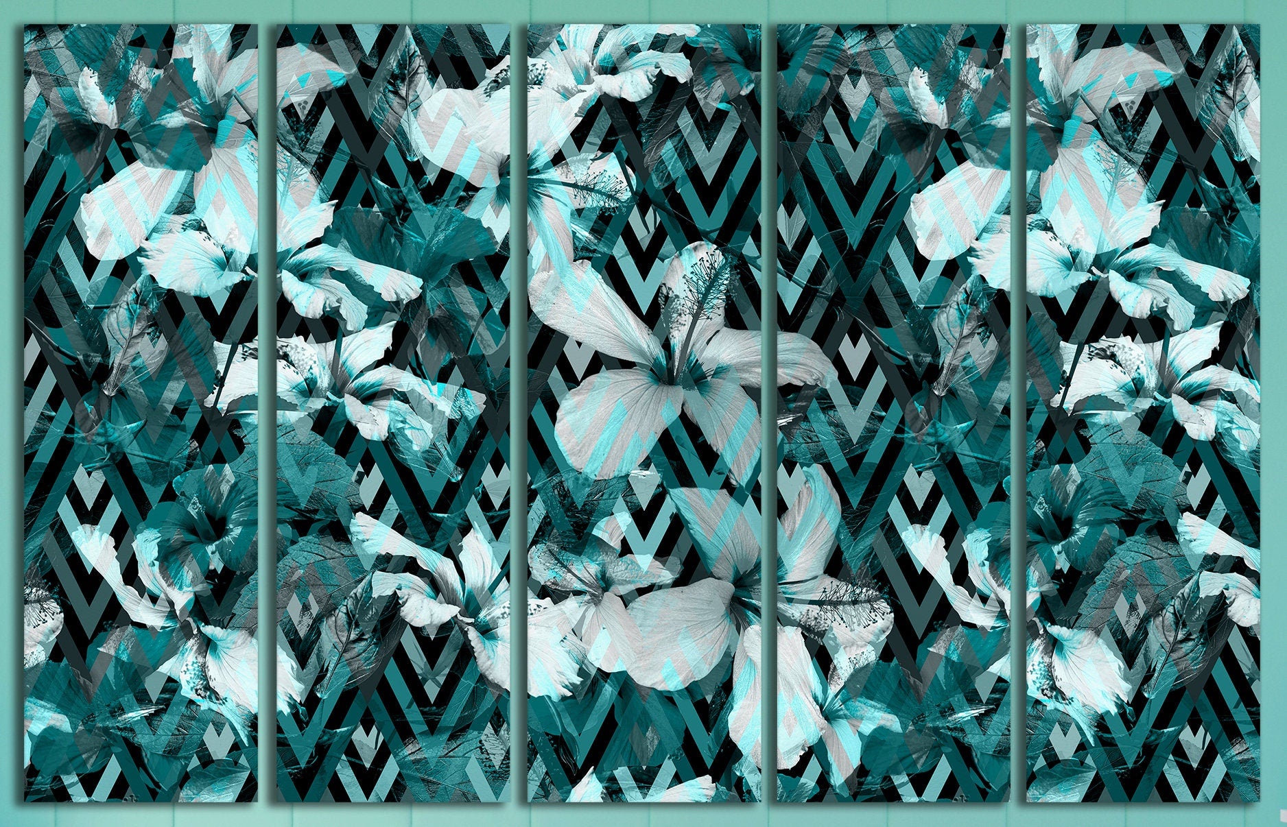 Flower Geometrical Artwork Framed Canvas Leather Print
