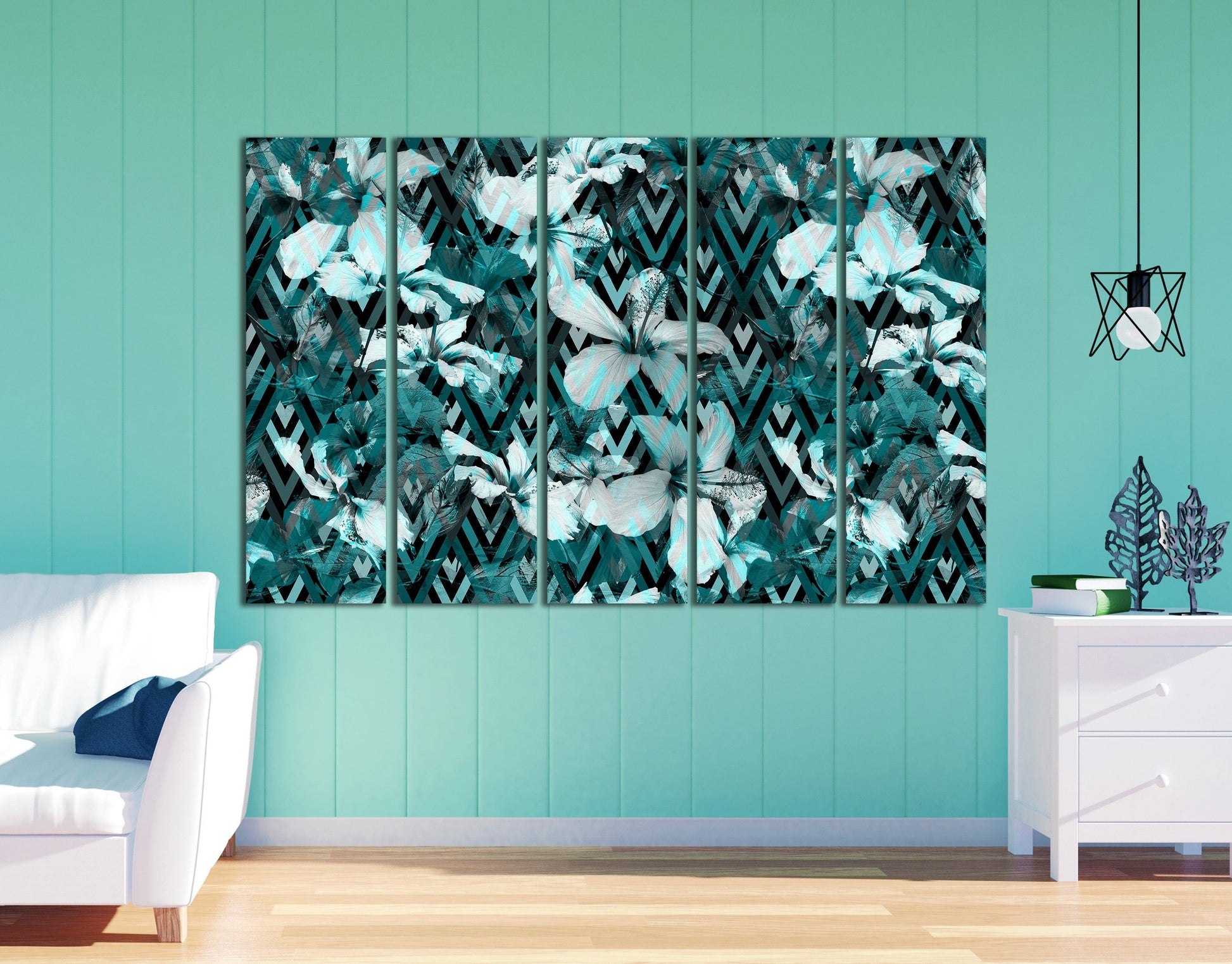 Flower Geometrical Artwork Framed Canvas Leather Print