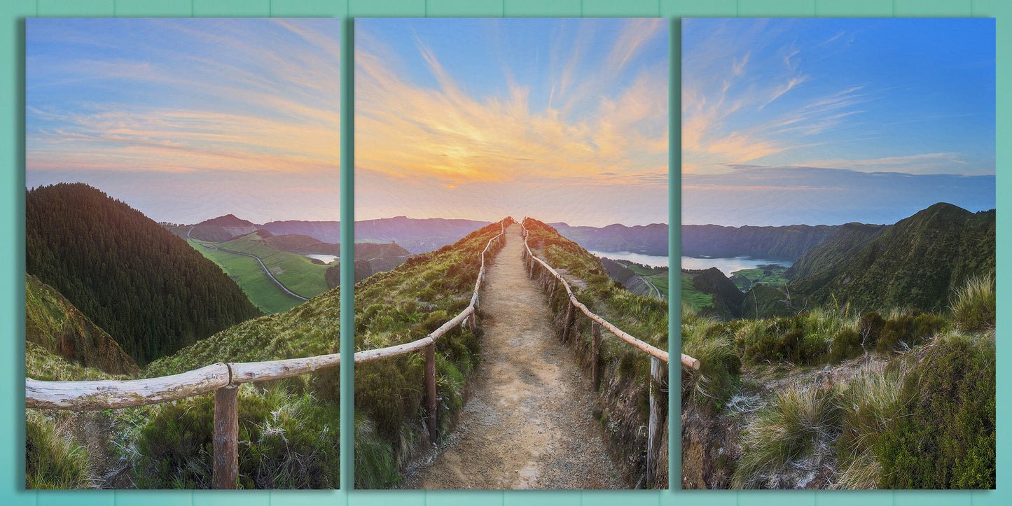 Sao Miguel Island Sunrise, Ponta Delgada, Azores, Portugal Framed Canvas Leather Print
